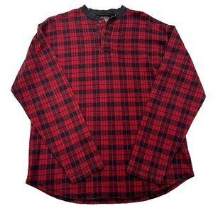 VTG Woolrich Henley Buffalo Plaid Shirt M Medium Red Black‎ Layered Hunting Mens